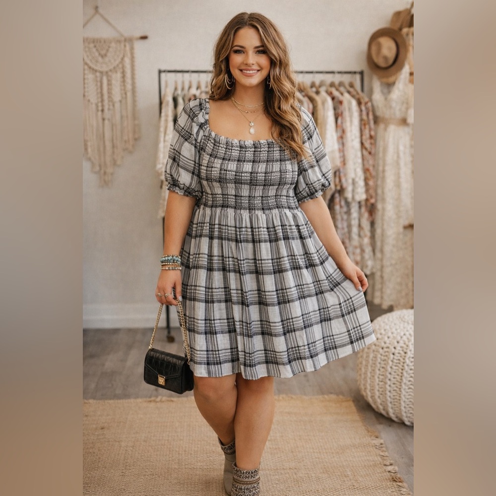 Maison Tara Black and White Smocked Dress